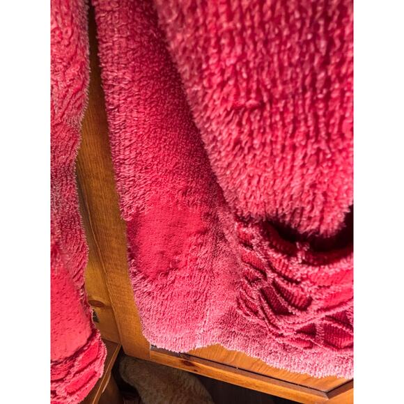 Vtg Norm Thompson Chenille Cardigan Pink/Red Unique Patterned Pockets & Sleeves - Picture 14 of 16